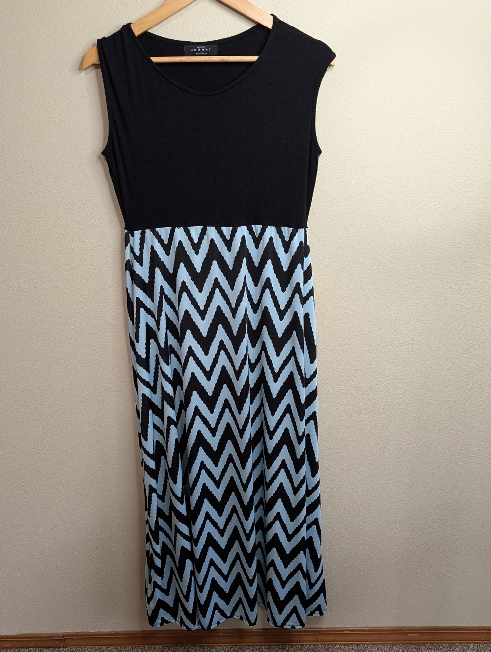 Made By Johnny Chevron Maxi Dress XL Black Blue Colorblock Sleeveless USA